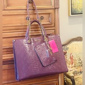 Betsey Johnson Burgundy Skull Embossed Tote Bag NWT
